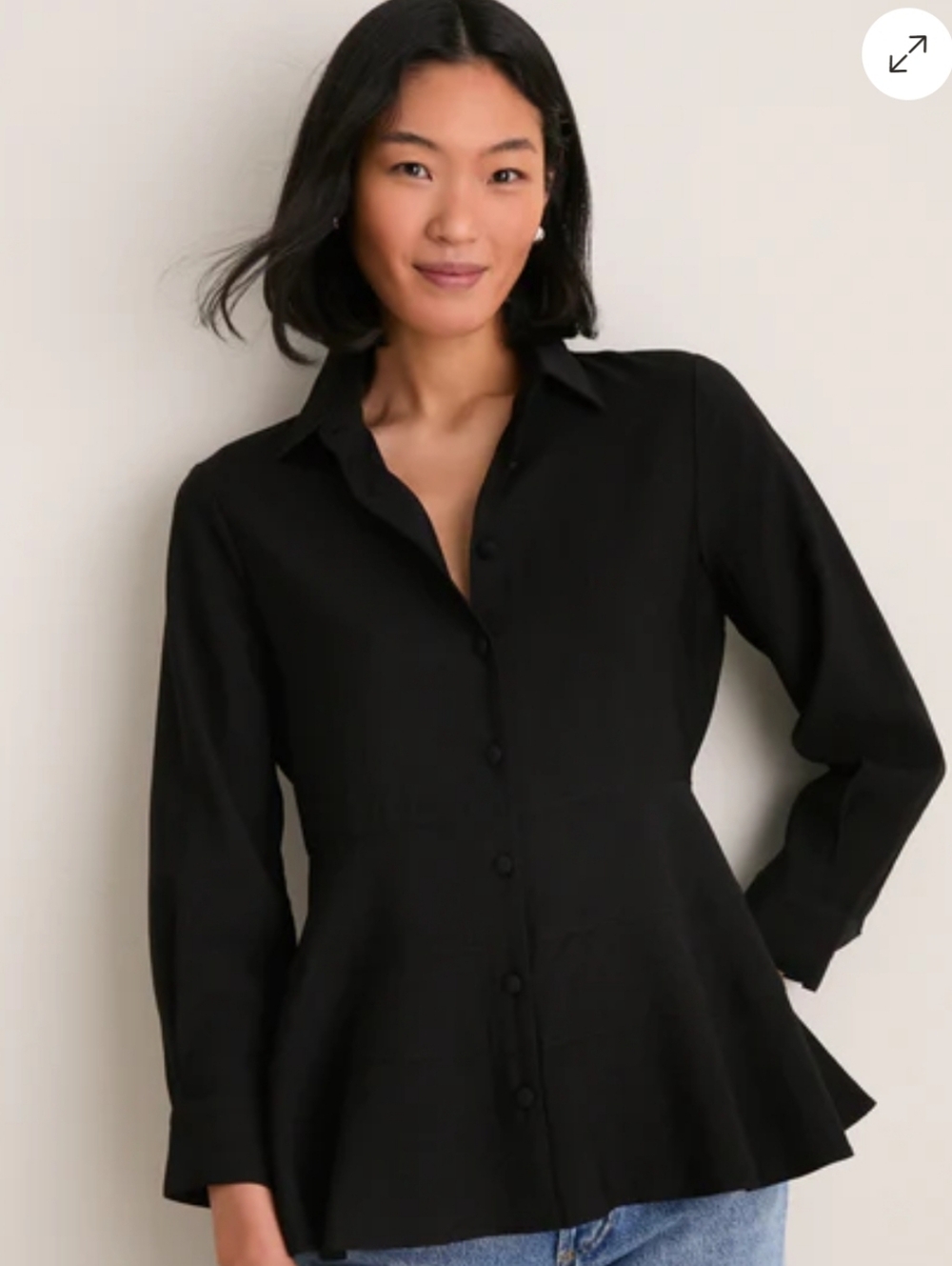 Promander Place Ashleen Classic Black  Button-Front Women's  Blouse Medium